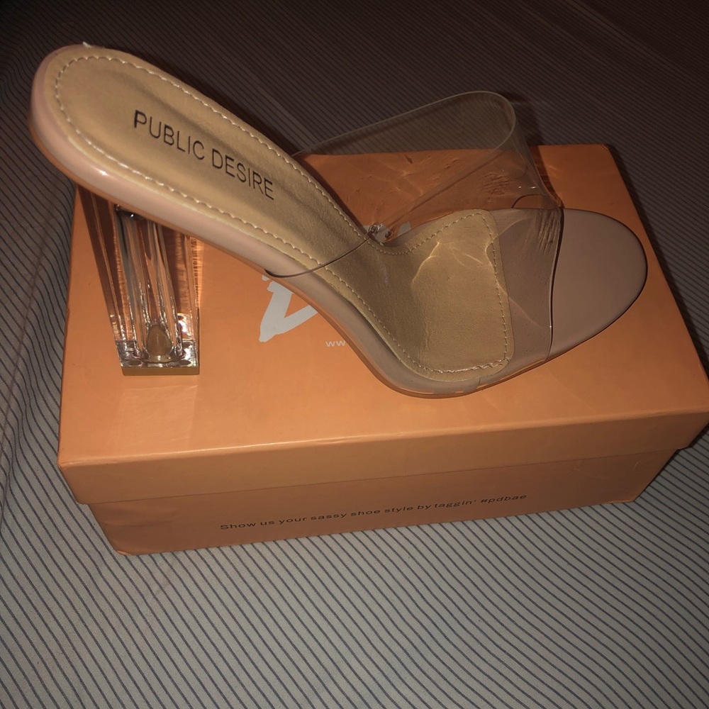 Clear Nude Block Heel Sandal Brand New